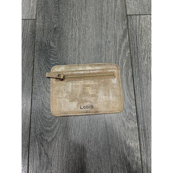 LODIS Shiney GOLD Coin Purse Top Zip Outside Pockets Both Sides NWOT 3.5" x 5" - Picture 1 of 2